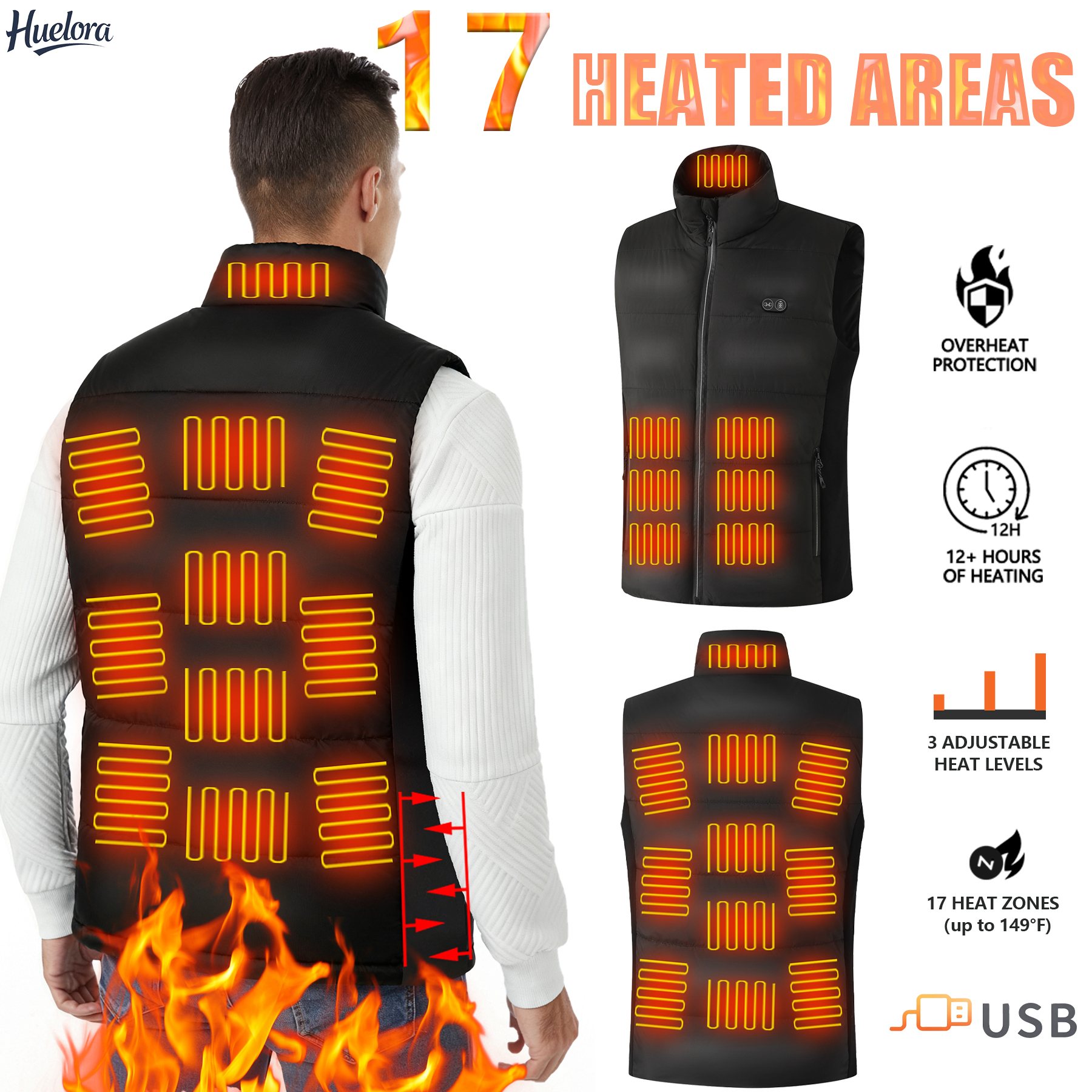 Motorcycle Gear Zone - 17 Isıtma Bölgeli USB Isıtmalı Yelek