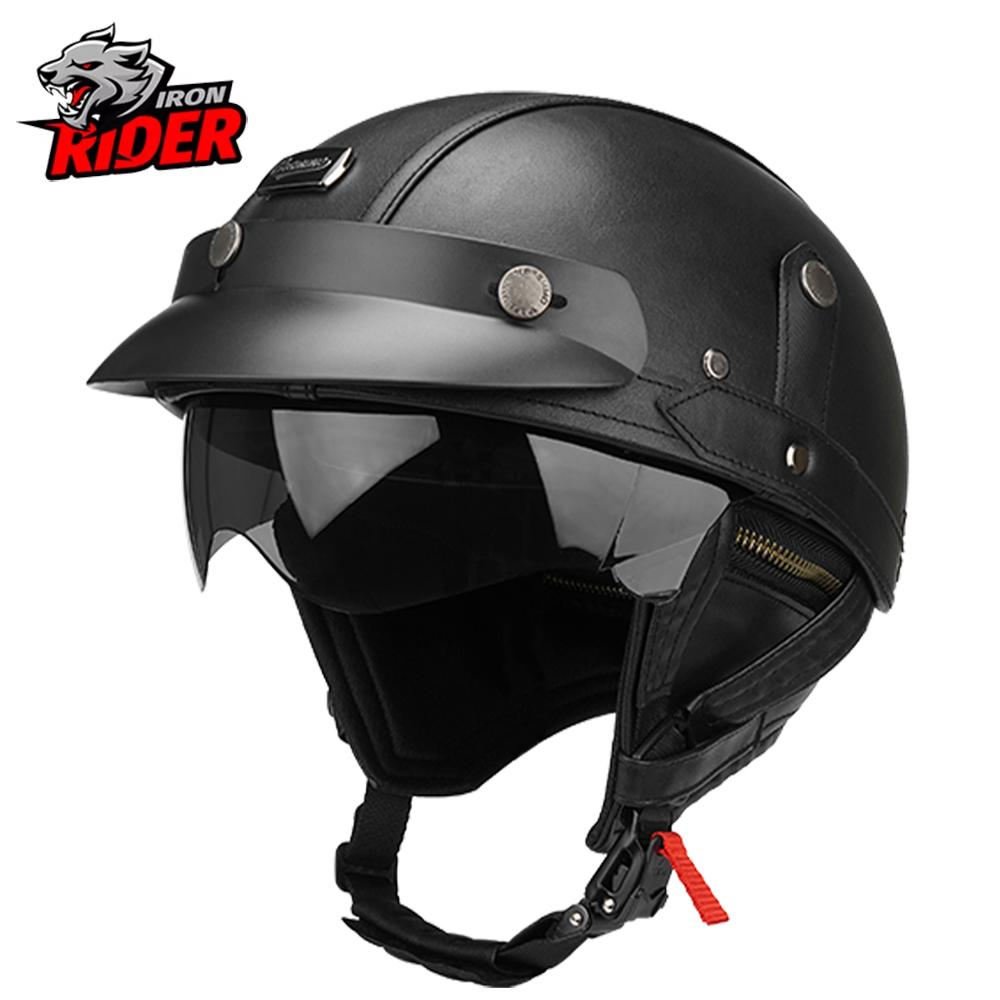 Motorcycle Gear Vintage - Siyah Motosiklet Yarım Kask Alman Deri